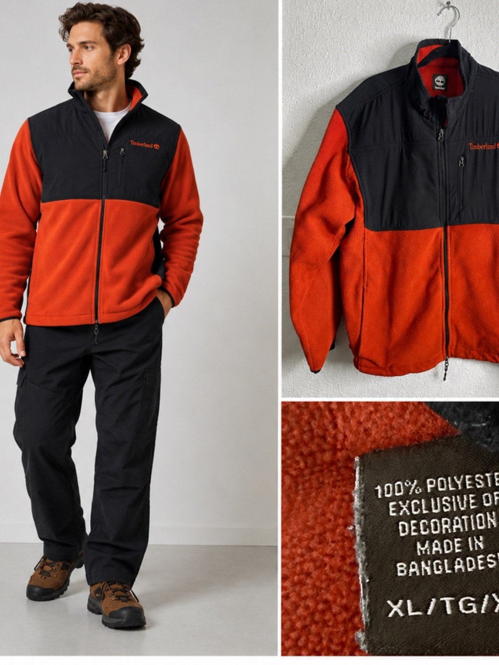 Timberland Orange and Black Performance Fleece Jacket size XL